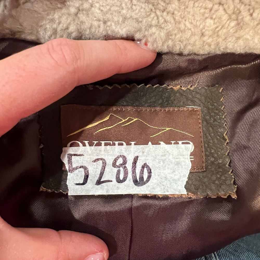 OVERLAND Women's Tracy Leather A-2 Bomber Jacket Size S In Brown/Cream - Picture 13 of 13